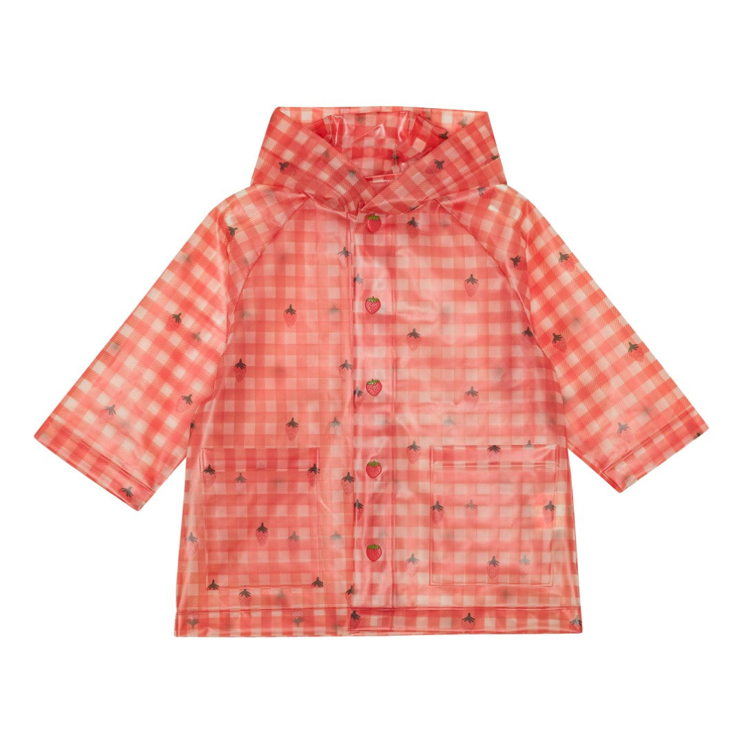 Red checkered raincoat with a hood on a white background - Little-ish