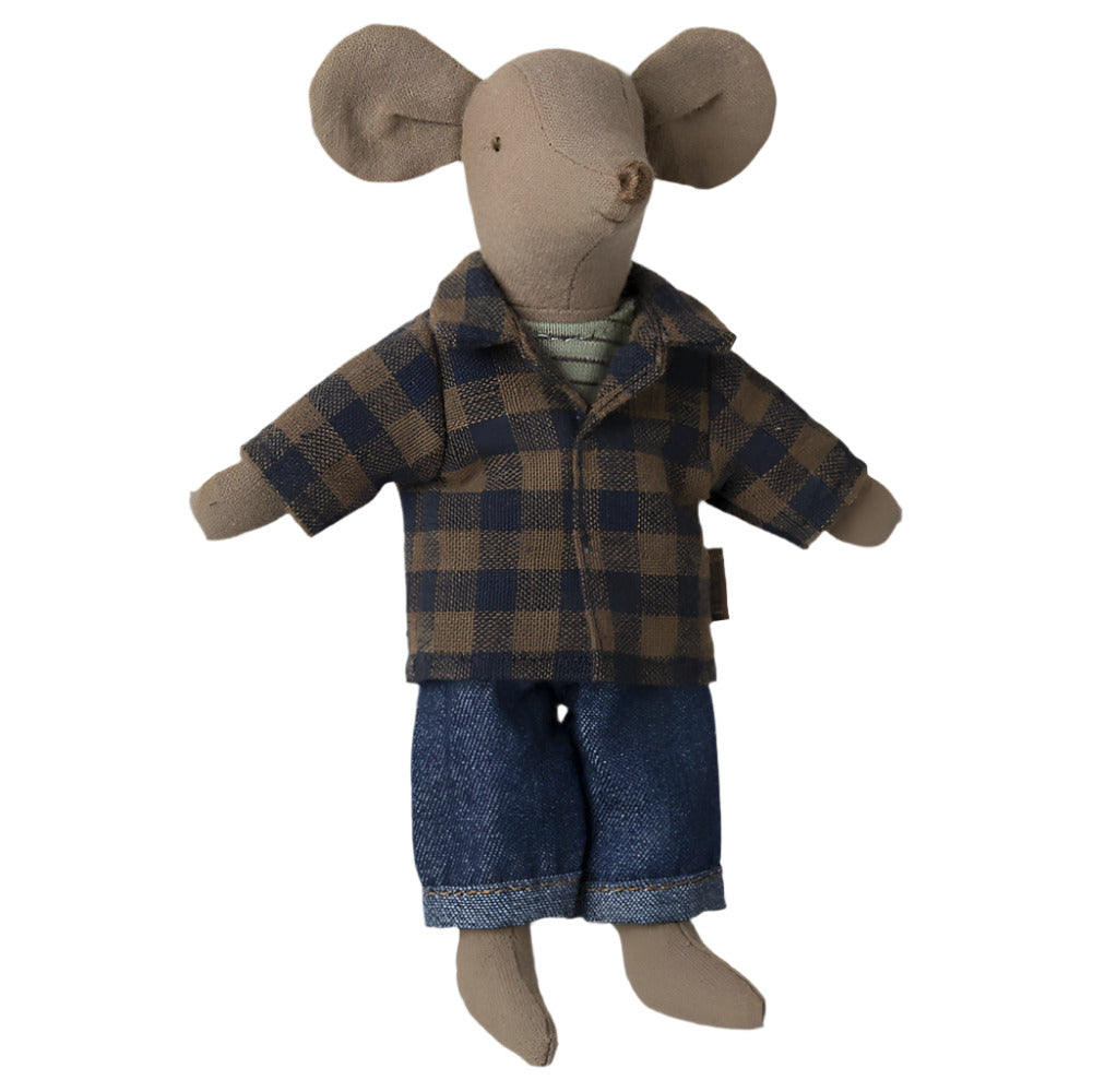 MAILEG BROWN CHECKED SHIRT & PANT - DAD MOUSE - Little-ish