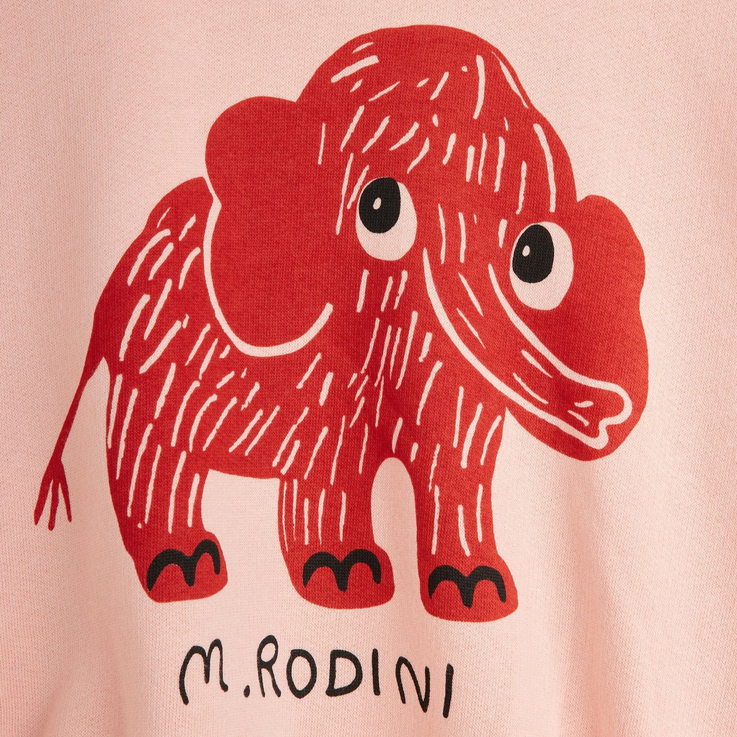 Red elephant illustration on a pink background with 'M. Rodini' branding.