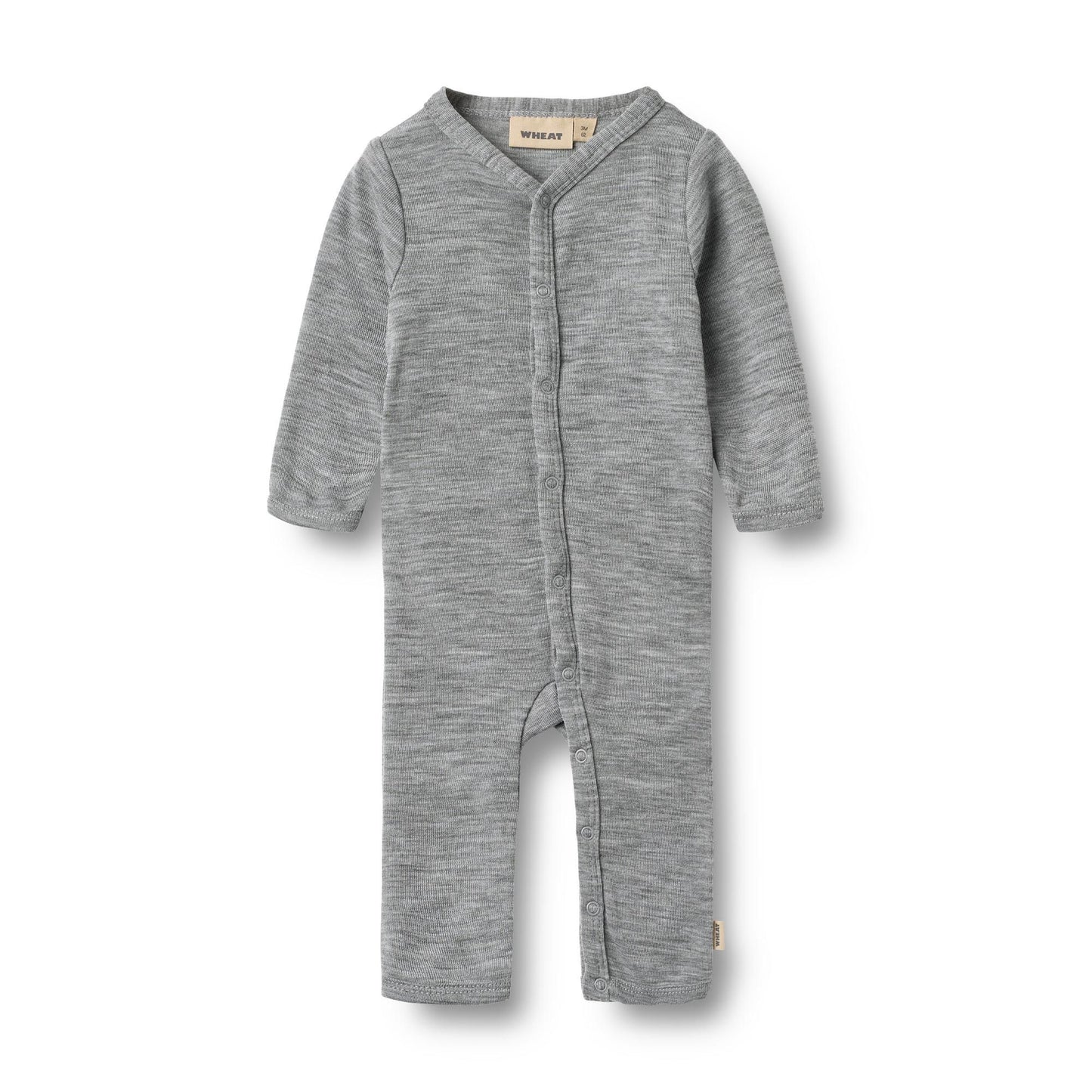 Gray baby onesie with a hood on a white background