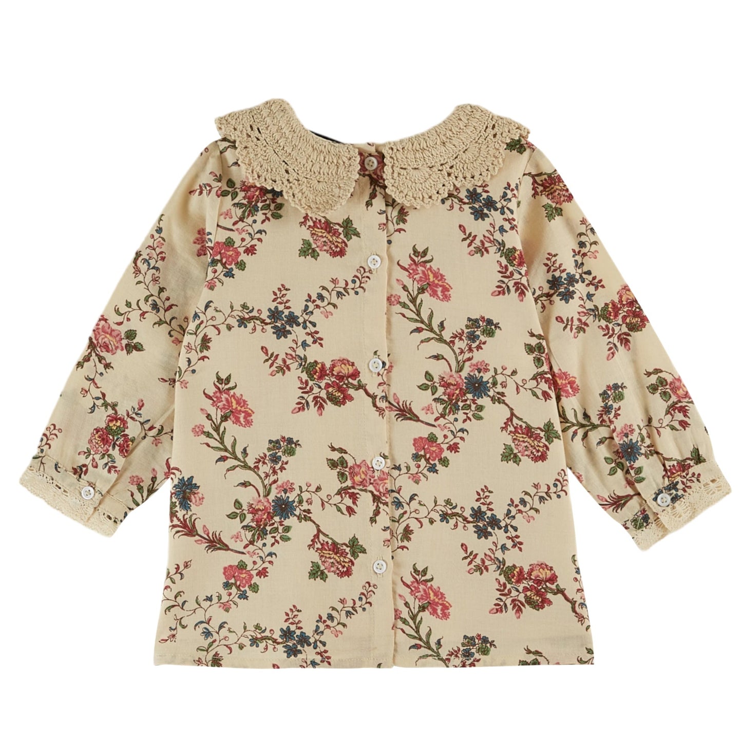 ORCHID FLORAL WITH CHROCHETED COLLAR DRESS - ECRU