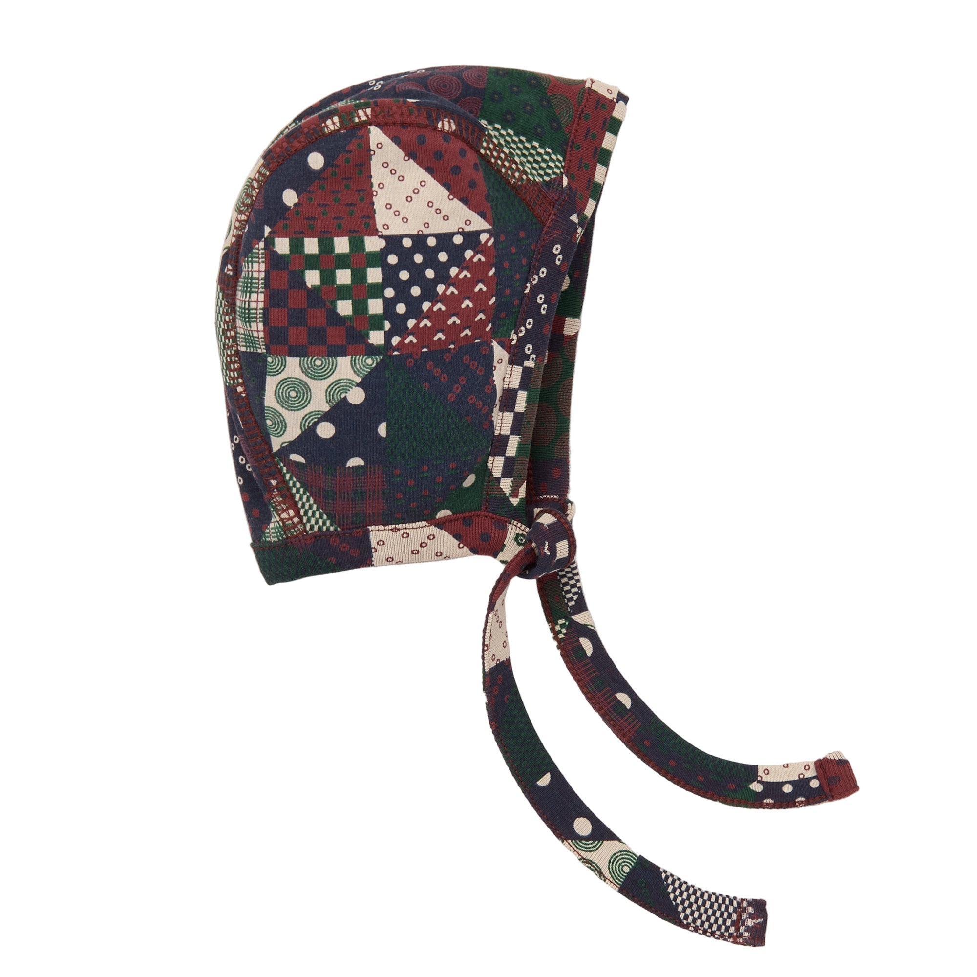 Colorful patchwork baby bonnet on a white background - Little-ish