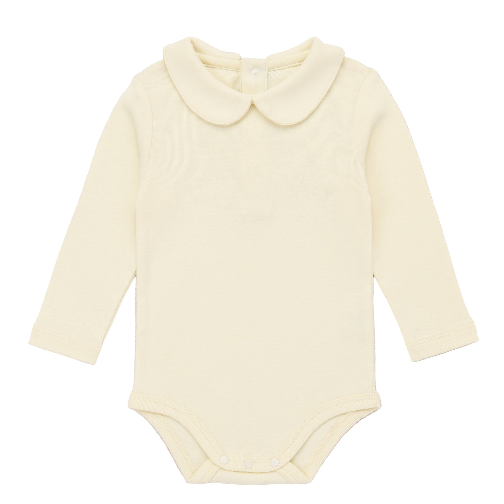 Yellow baby bodysuit with a collar on a light pink background - Little-ish