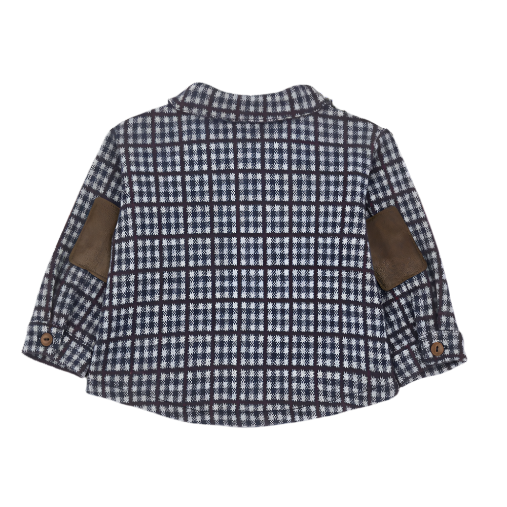 Plaid shirt with brown elbow patches on a white background - Little-ish