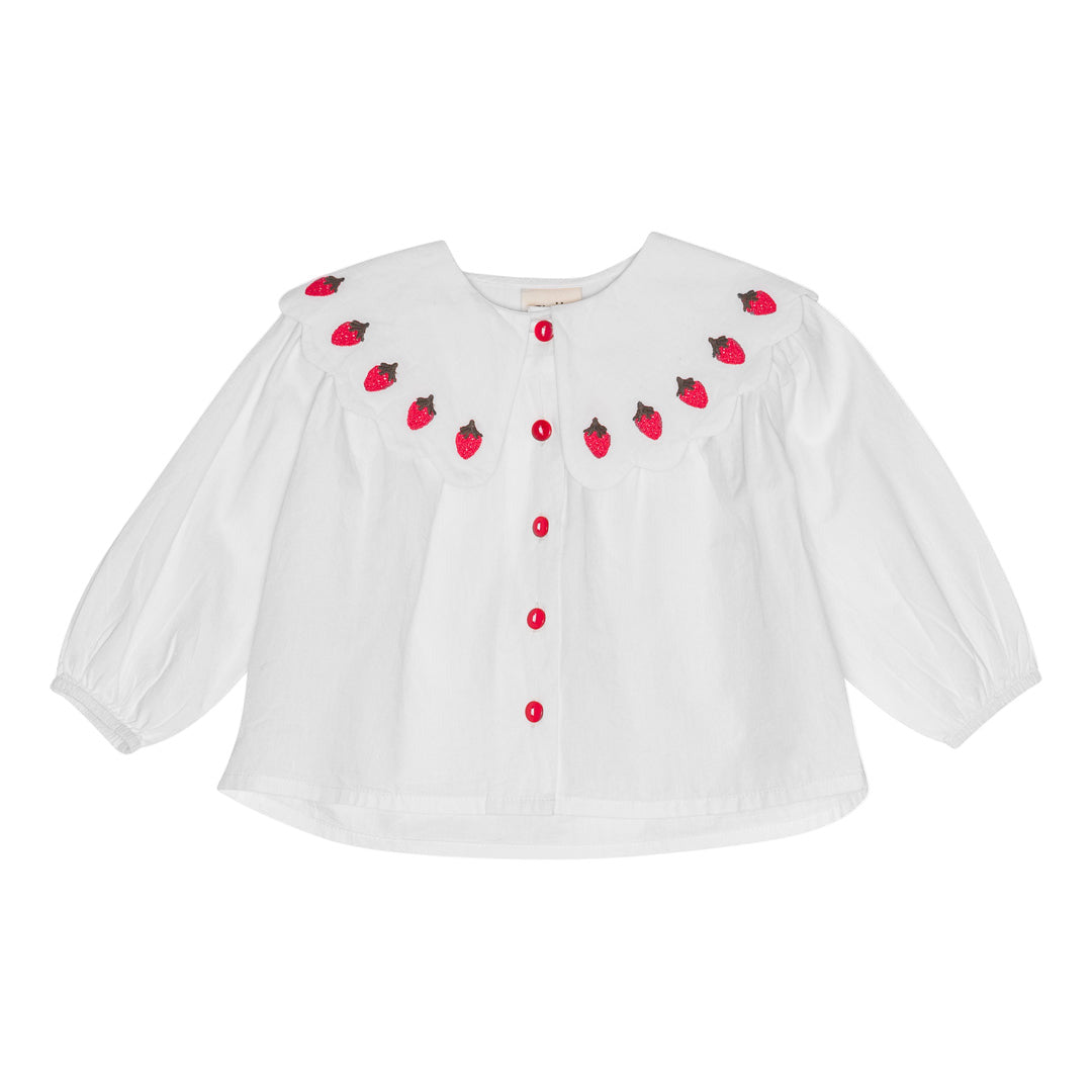 White blouse with strawberry patterns on a white background - Little-ish