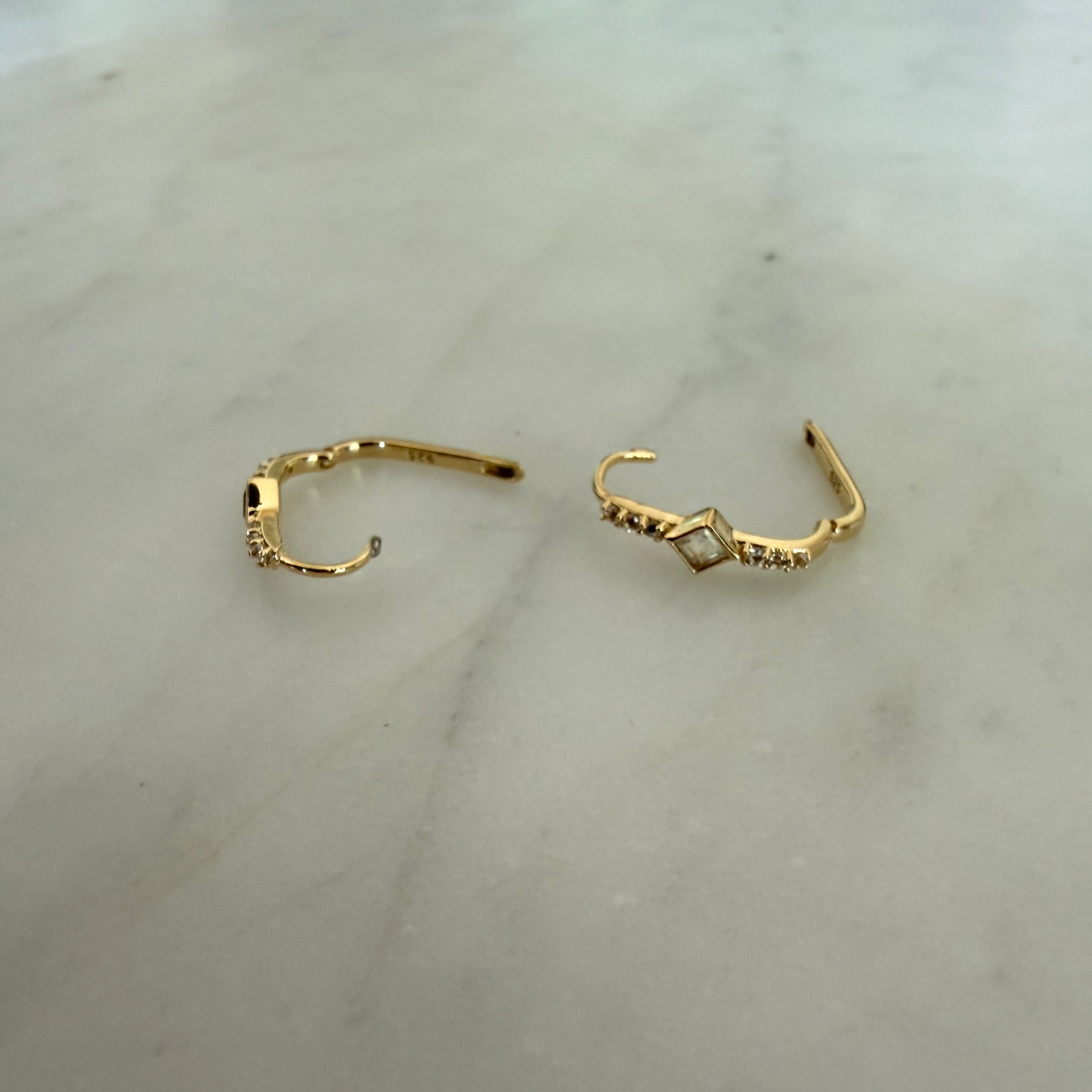 RAINBOW MOONSTONE & WHITE TOPAZ HUGGIE HOOPS - Little-ish