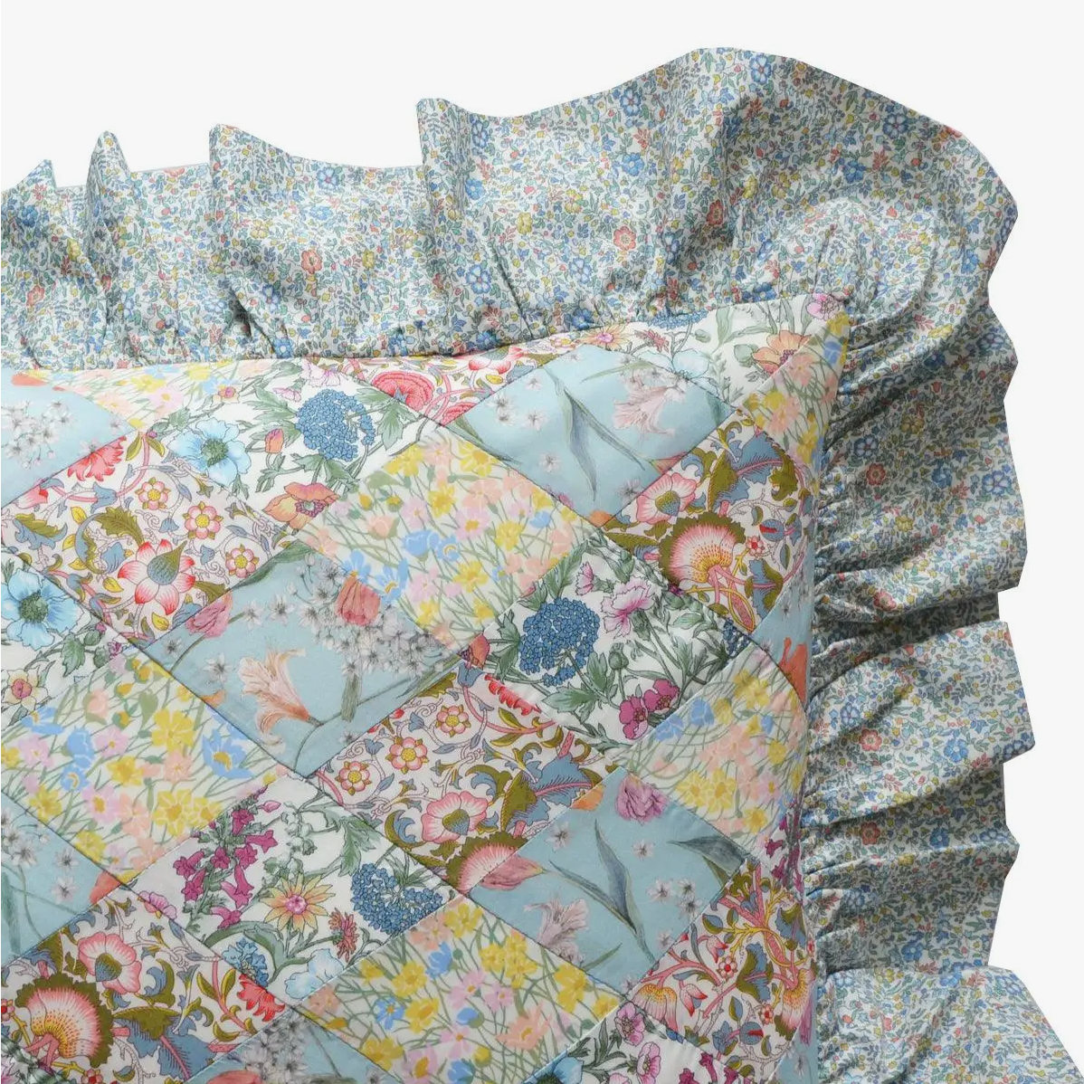 LIBERTY OF LONDON RUFFLE PATCHWORK OBLONG CUSHION - LODDEN - Little-ish
