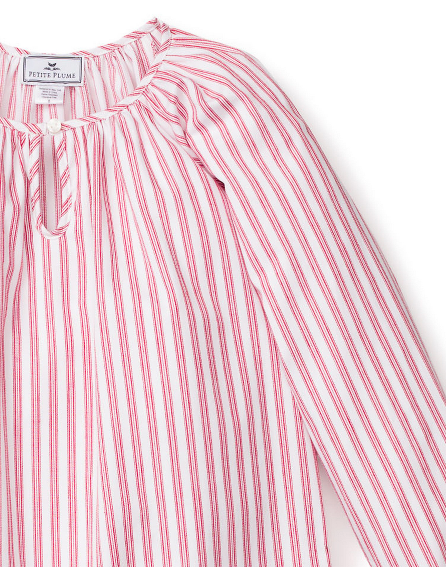 ANTIQUE RED TICKING DELPHINE NIGHTGOWN