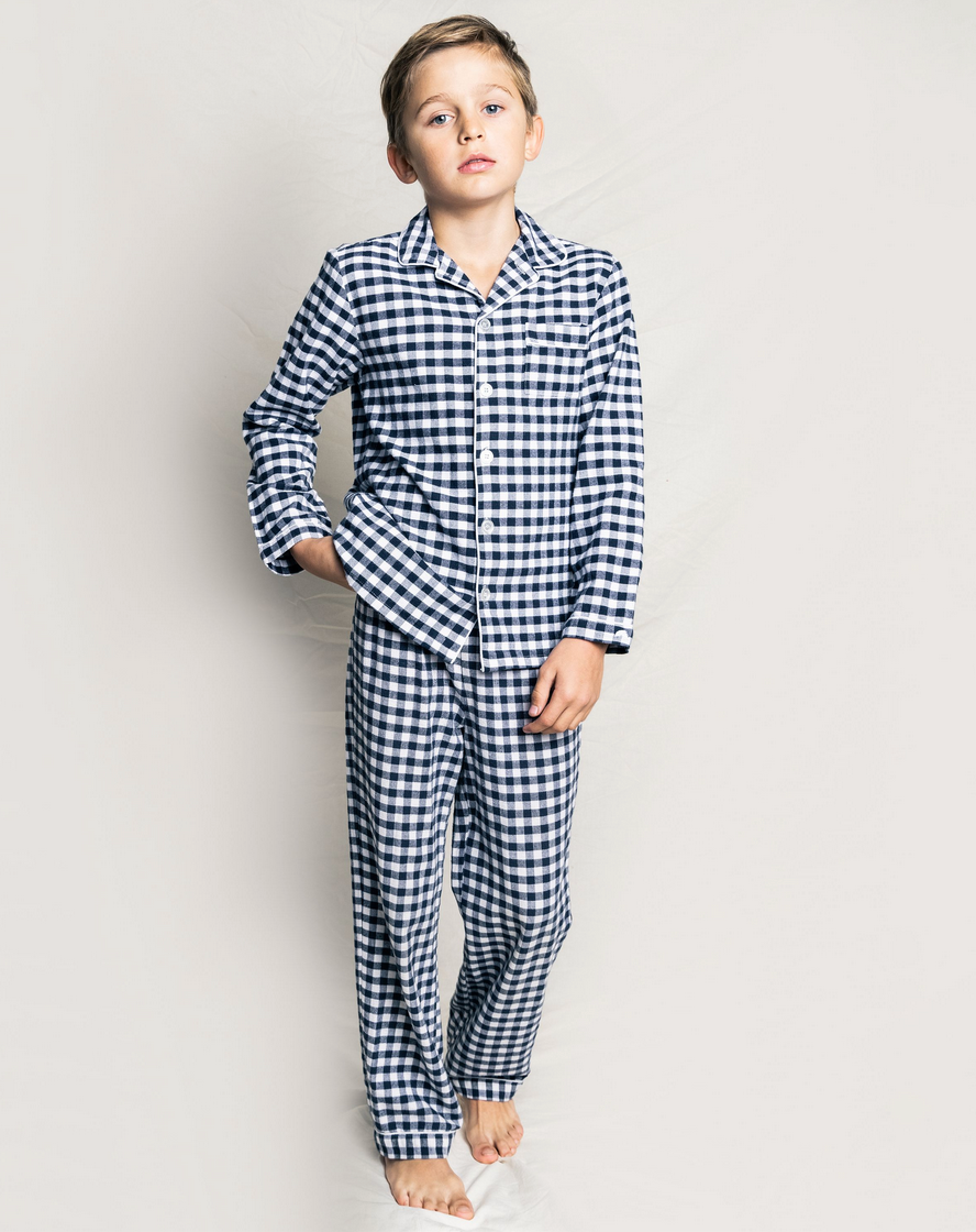 NAVY FLANNEL GINGHAM PAJAMA SET - Little-ish