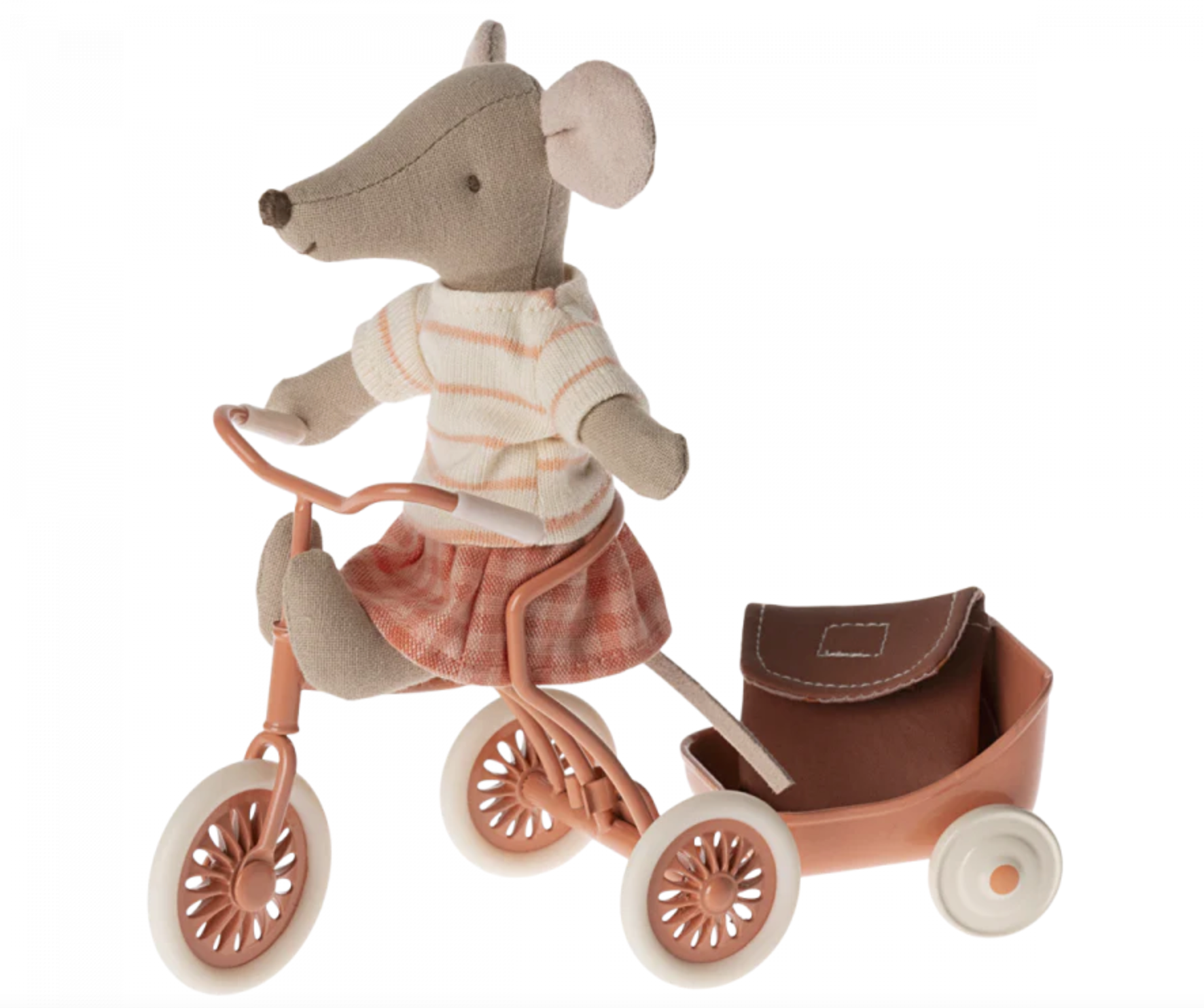 MAILEG TRICYCLE MOUSE, BIG SISTER WITH BAG - CORAL - Little-ish