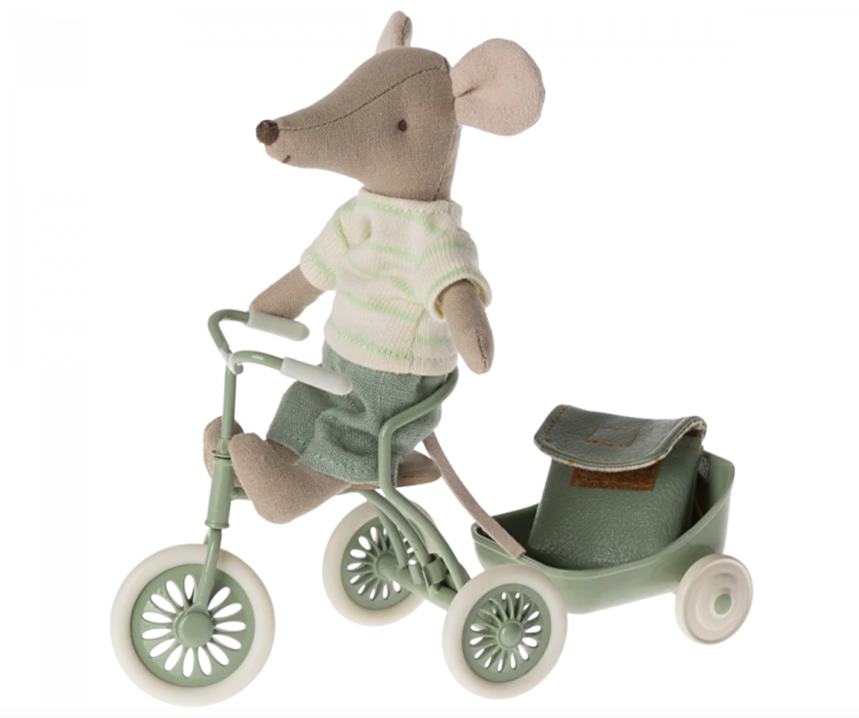 MAILEG TRICYCLE MOUSE, BIG BROTHER WITH BAG - MINT - Little-ish