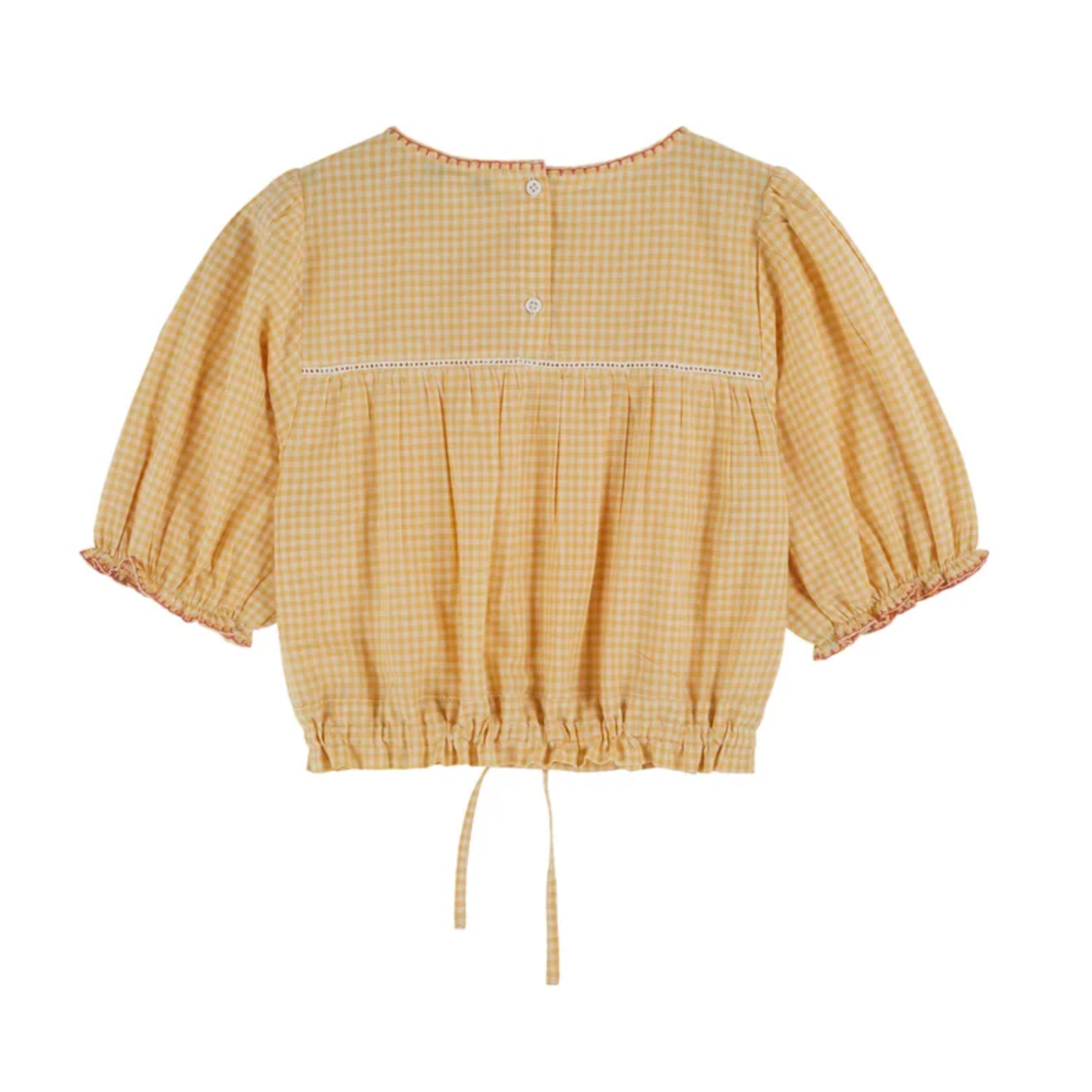 GINGHAM SHIRT SLEEVE BLOUSE - JAUNE BRODEE - Little-ish