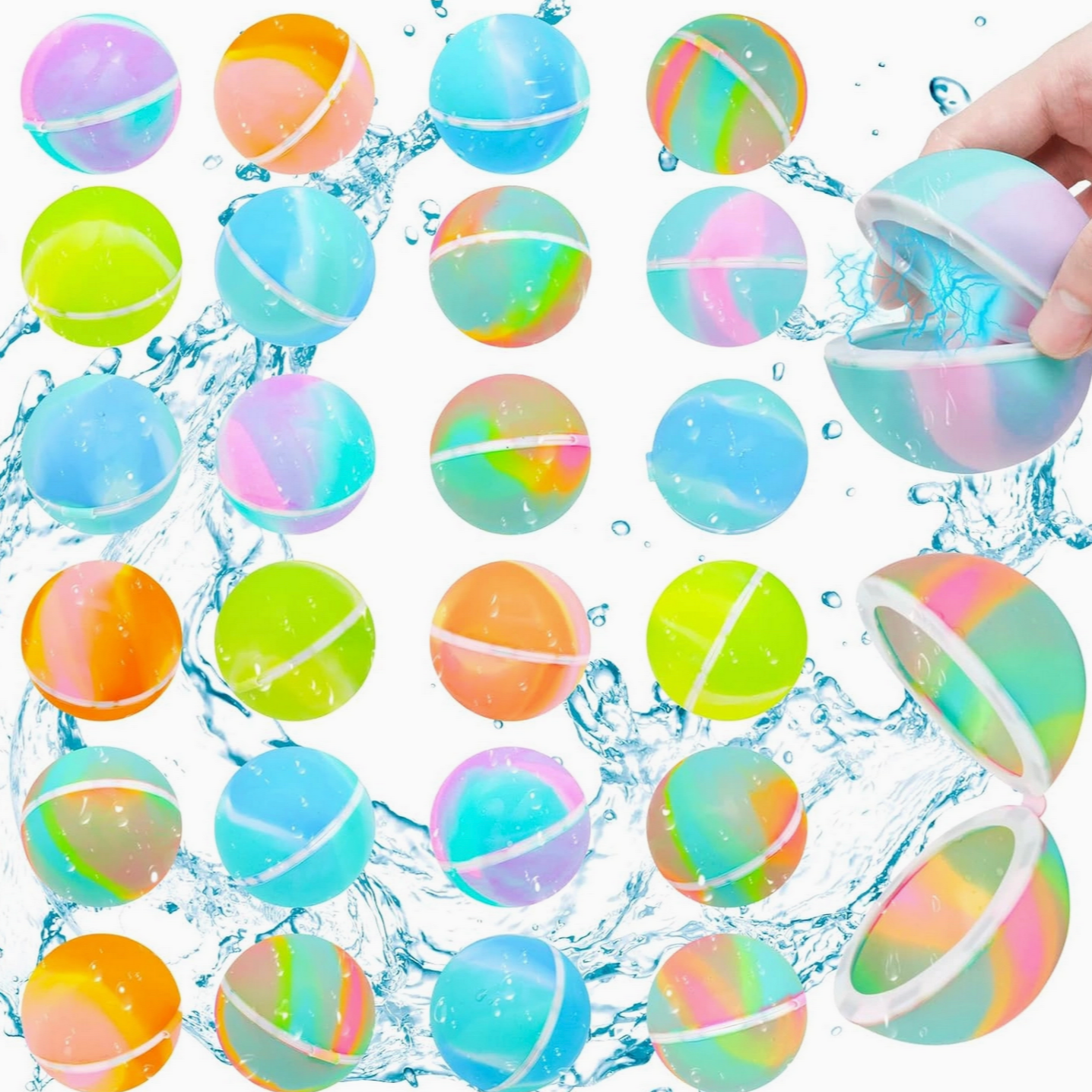 RAINBOW COLOR REUSEABLE WATER BALLONS - 6 PIECE SET - Little-ish
