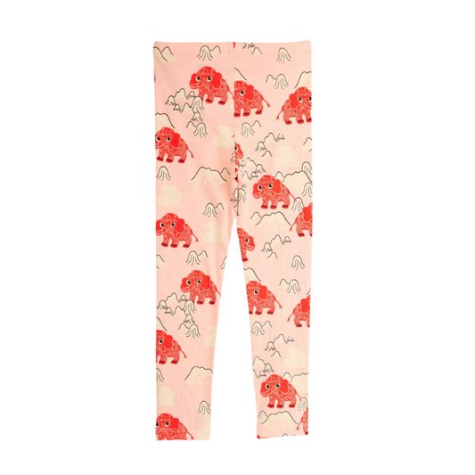 Leggings with red elephant pattern on a light pink background