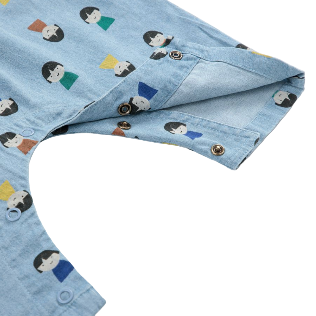 Blue fabric with small character pattern on a white background - Little-ish