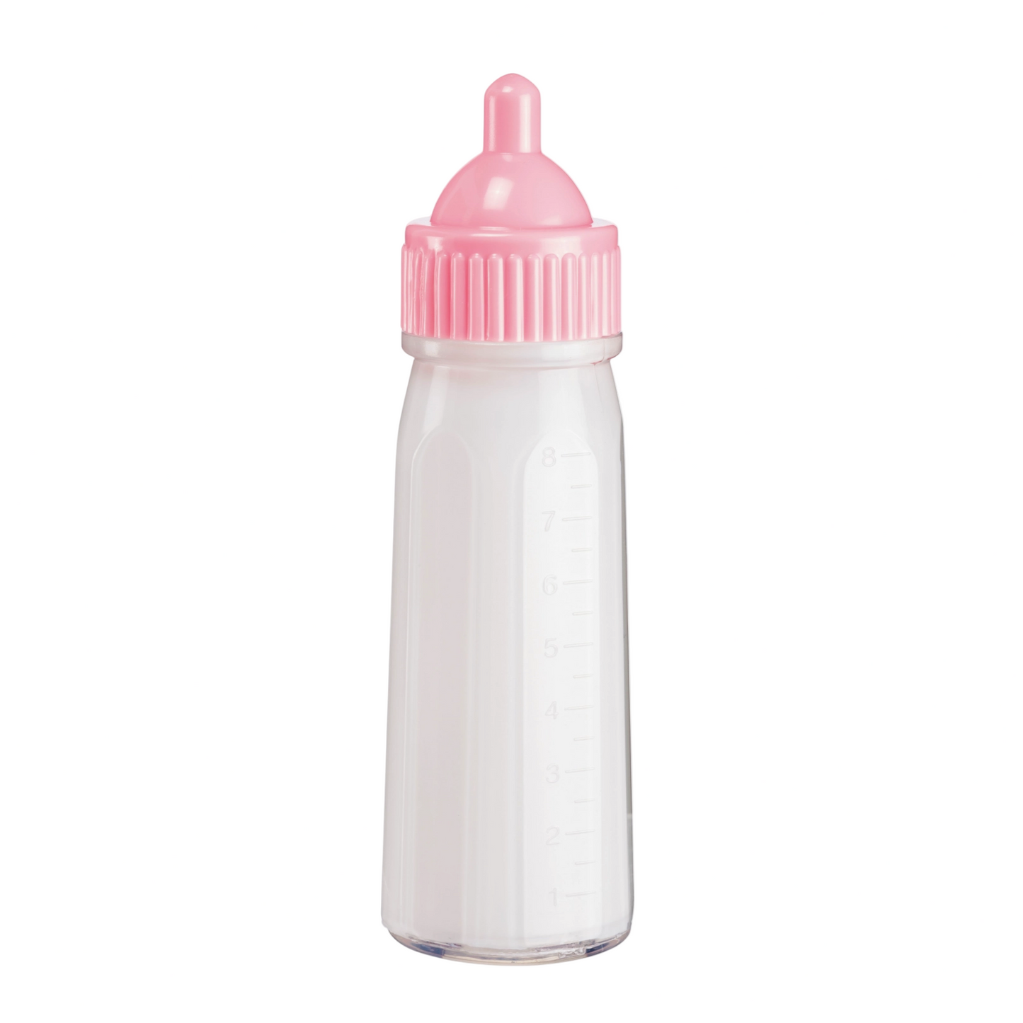 Clear bottle with pink cap on a white background