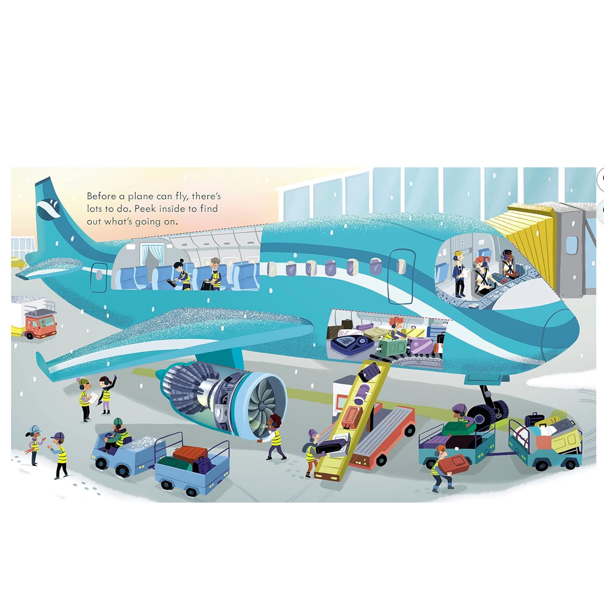 Illustration of an airplane and ground vehicles on Amazon's website - Little-ish