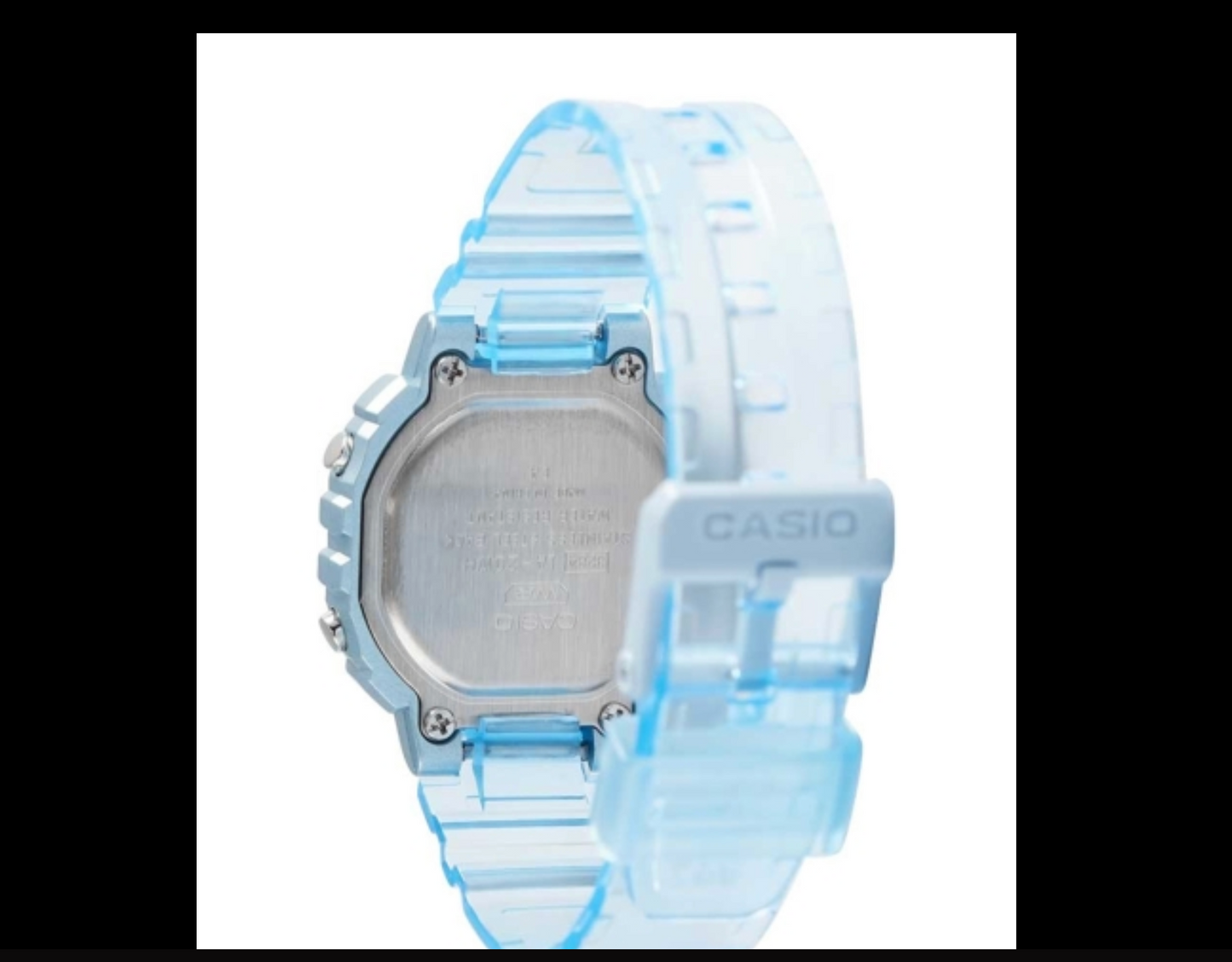 Blue Casio watch on a white background