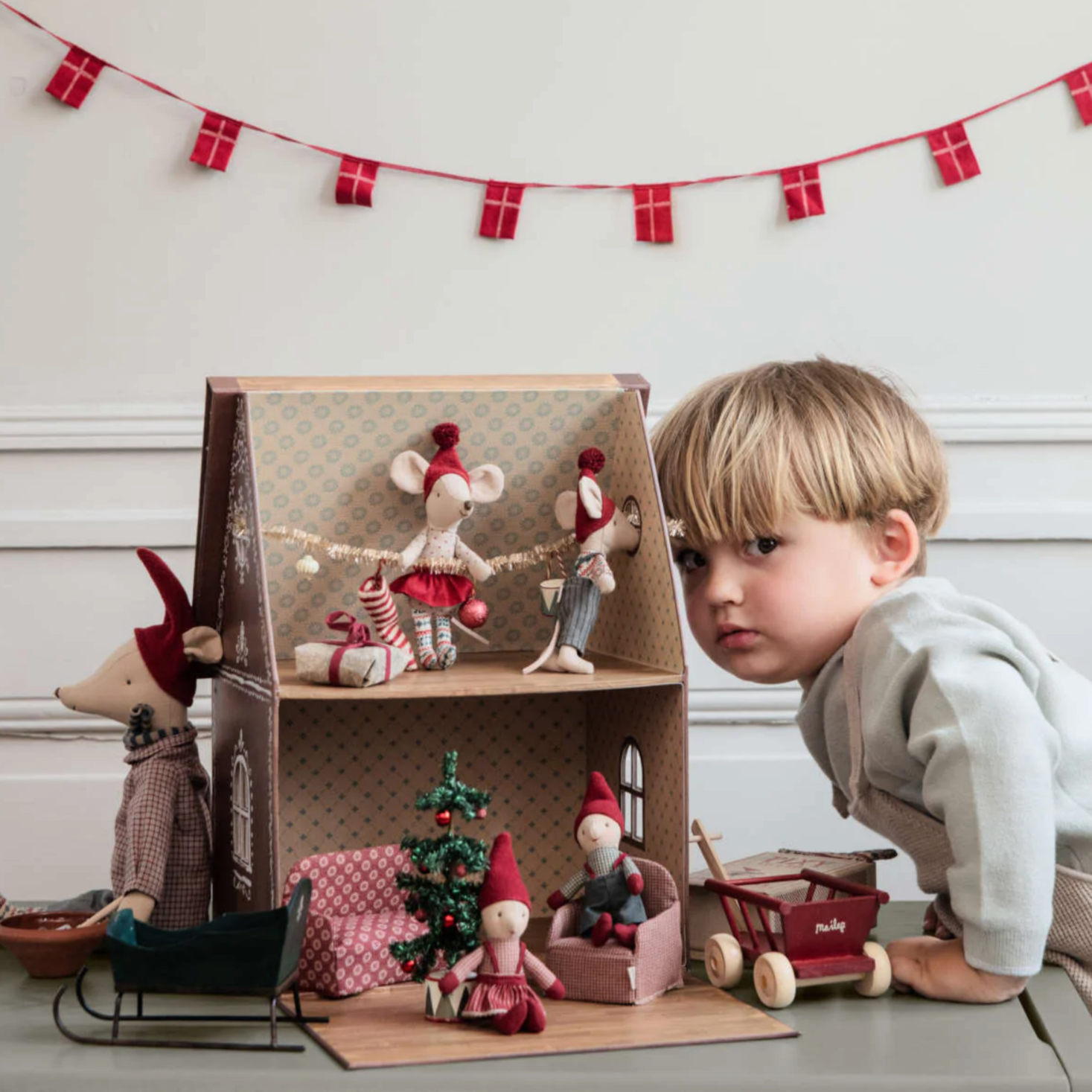 MAILEG LIGHT UP CHRISTMAS TREE SMALL GREEN - MOUSE - Little-ish