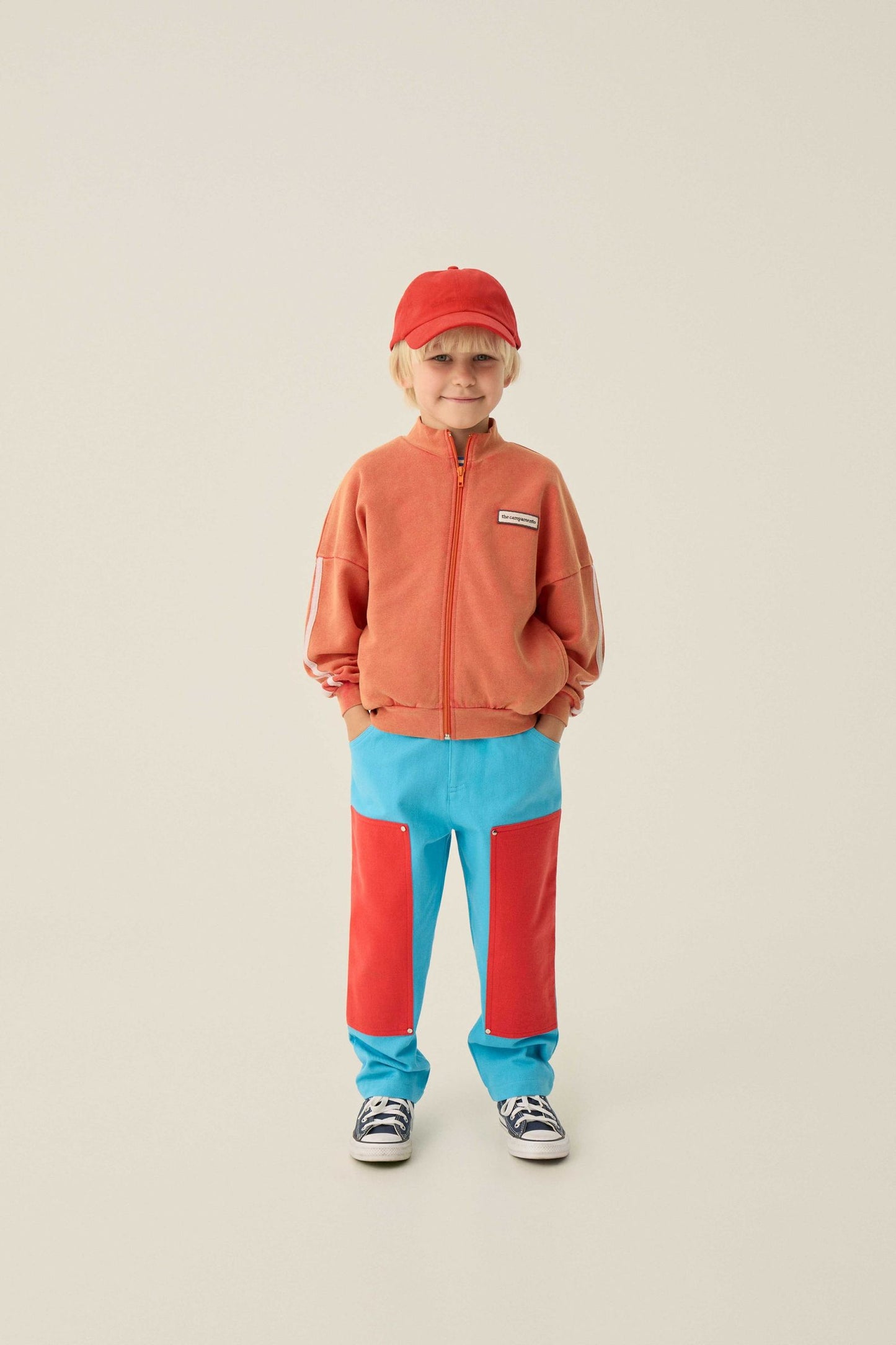 RED WASHED ZIPPERED SWEATSHIRT