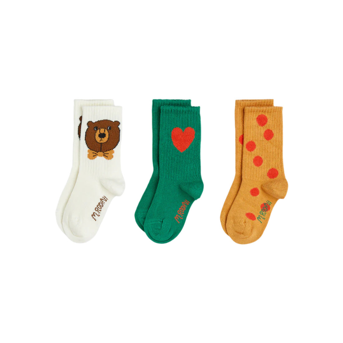 Three pairs of socks with different designs on a white background - Little-ish