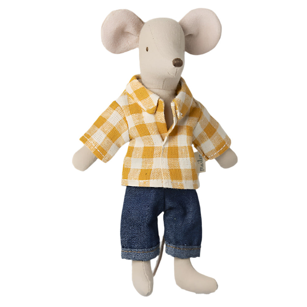 DAD MOUSE DOLL WITH YELLOW CHECK SHIRT - Little-ish