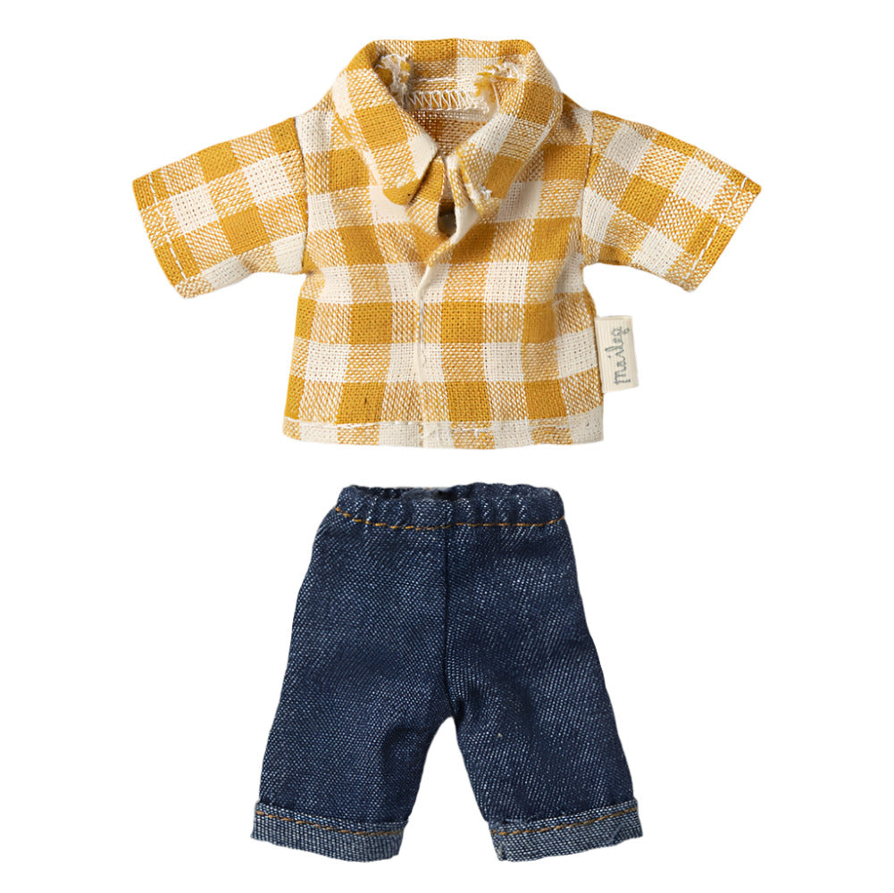 MAILEG YELLOW CHECKED SHIRT & PANT - DAD MOUSE - Little-ish