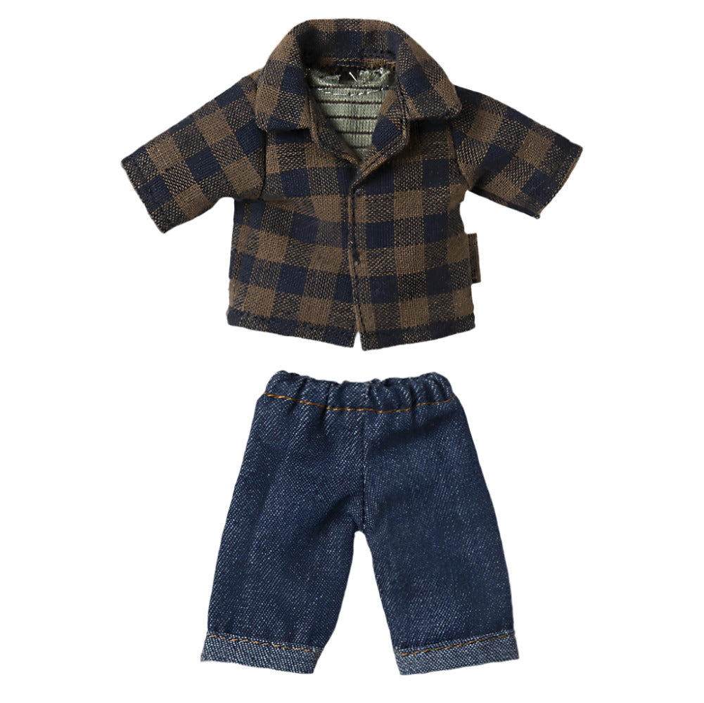 MAILEG BROWN CHECKED SHIRT & PANT - DAD MOUSE - Little-ish