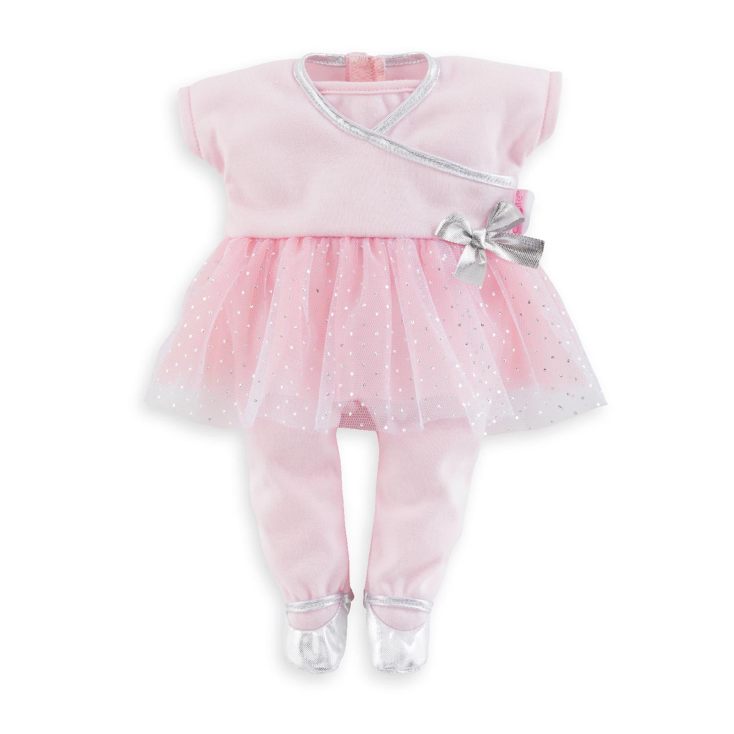 Pink baby dress with a bow on a white background