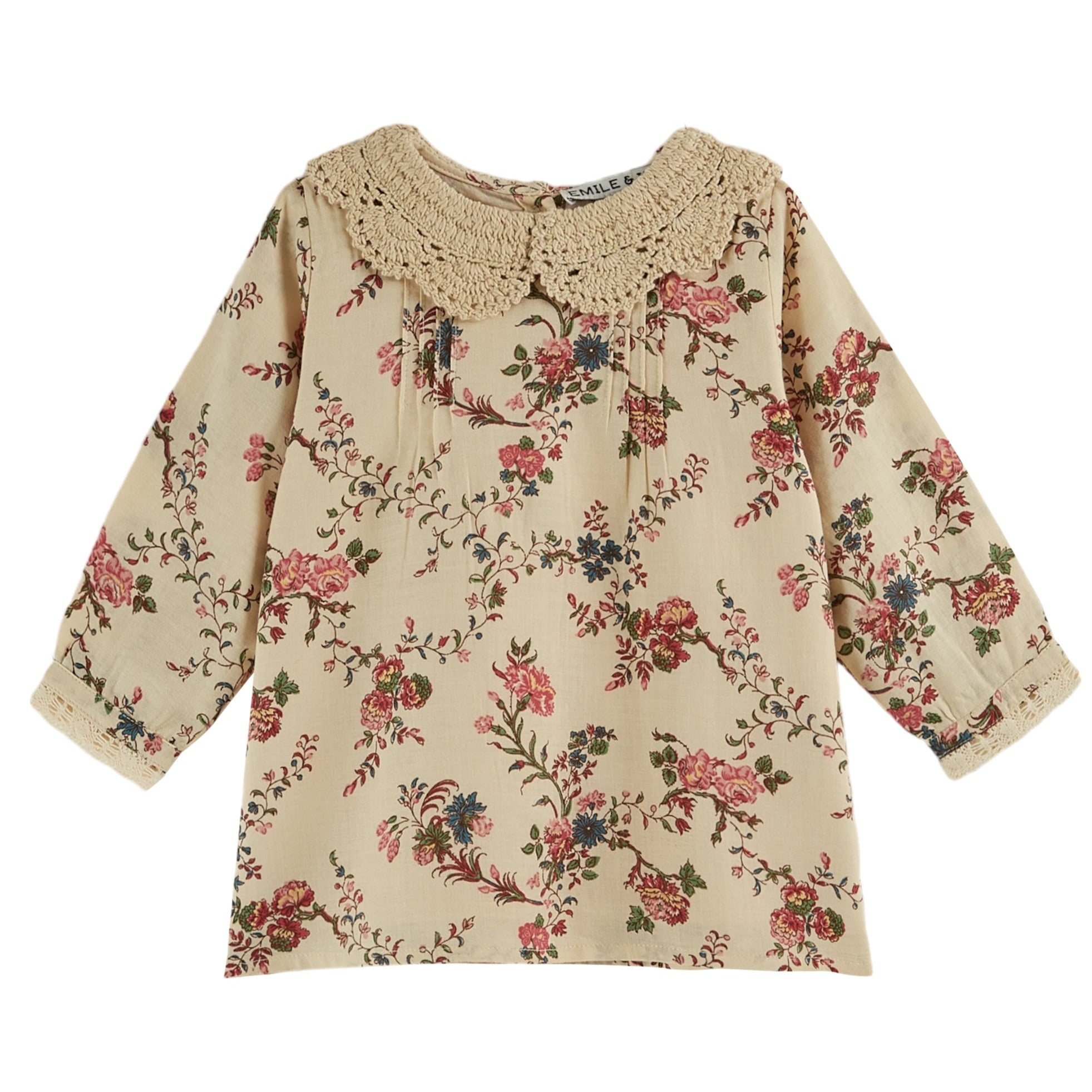 ORCHID FLORAL WITH CHROCHETED COLLAR DRESS - ECRU - Little-ish