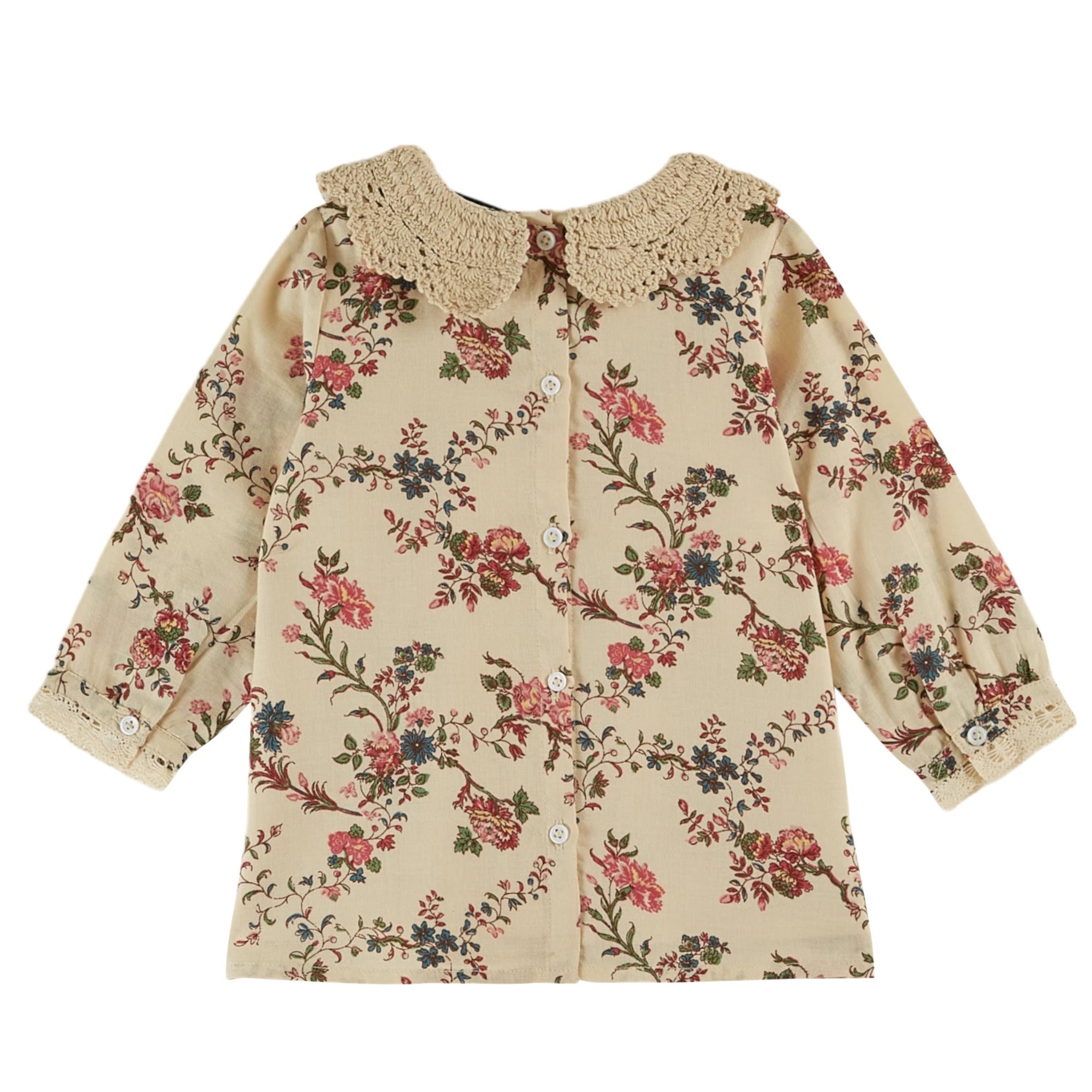 ORCHID FLORAL WITH CHROCHETED COLLAR DRESS - ECRU - Little-ish