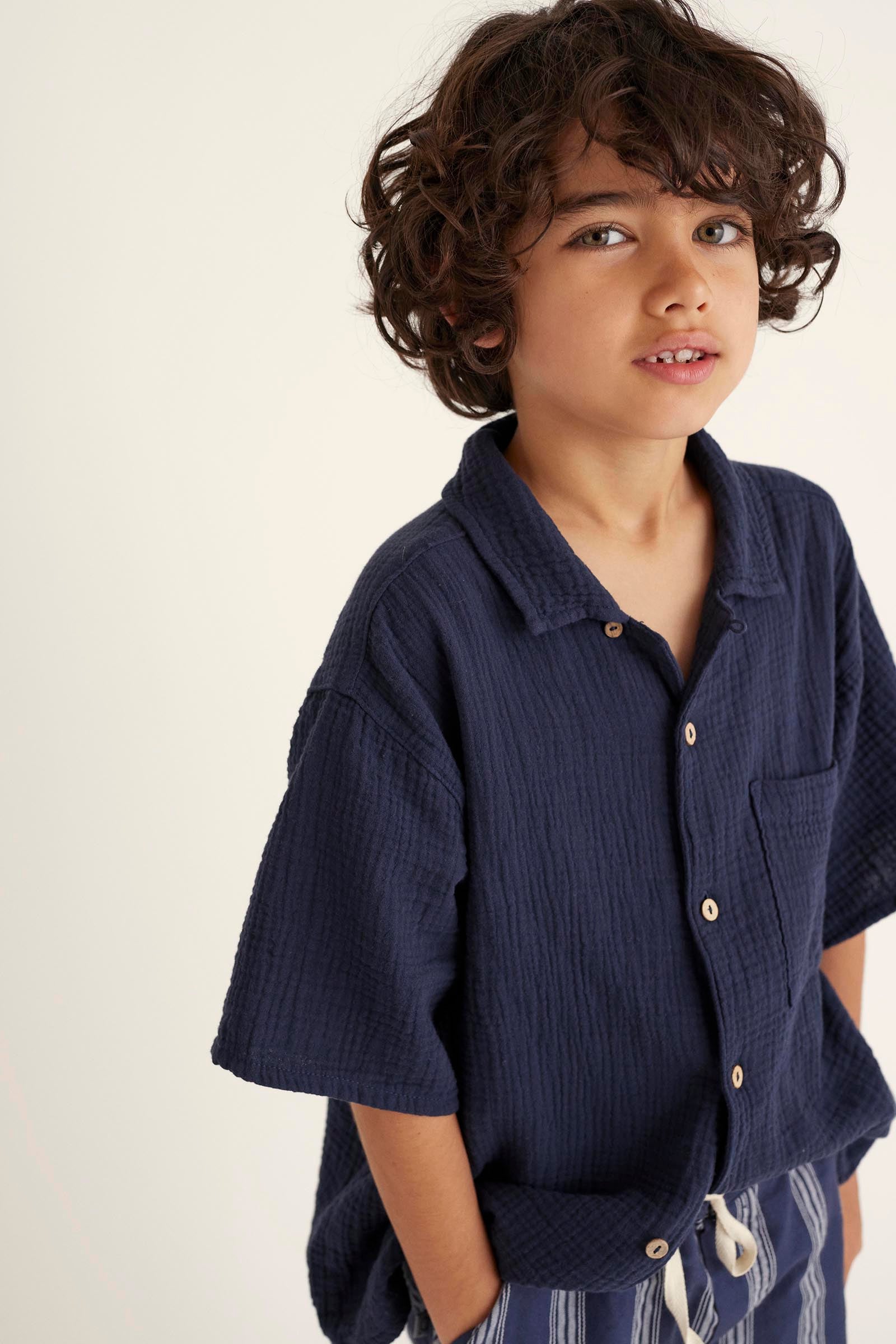ABEL NAVY GAUZE SHIRT - Little-ish