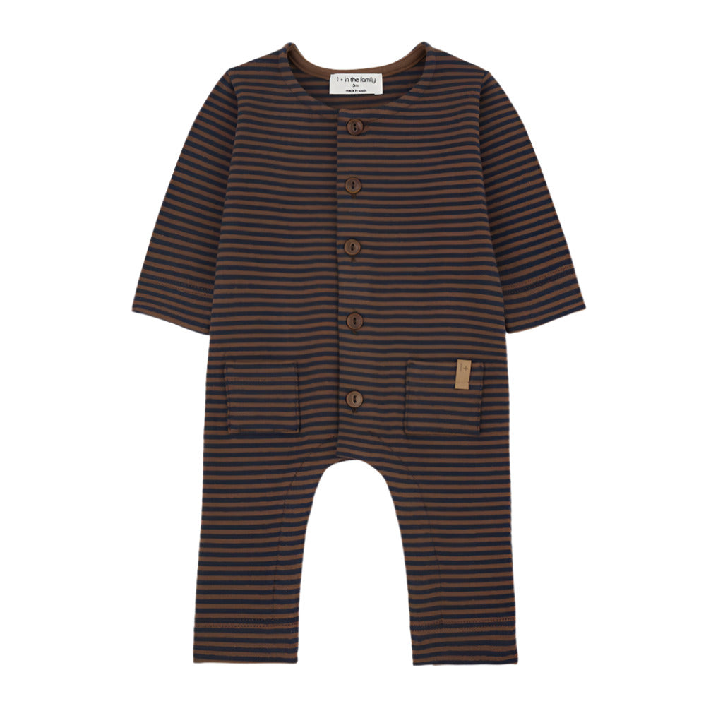 Striped baby romper with buttons on a white background - Little-ish