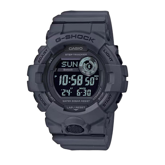 Gray Casio G-Shock digital watch on a white background