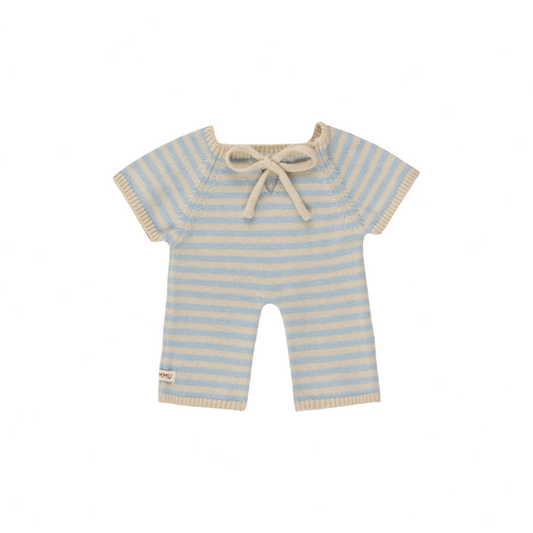 GOMMU STRIPED LONG ONESIE - SKY BLUE AND WHITE