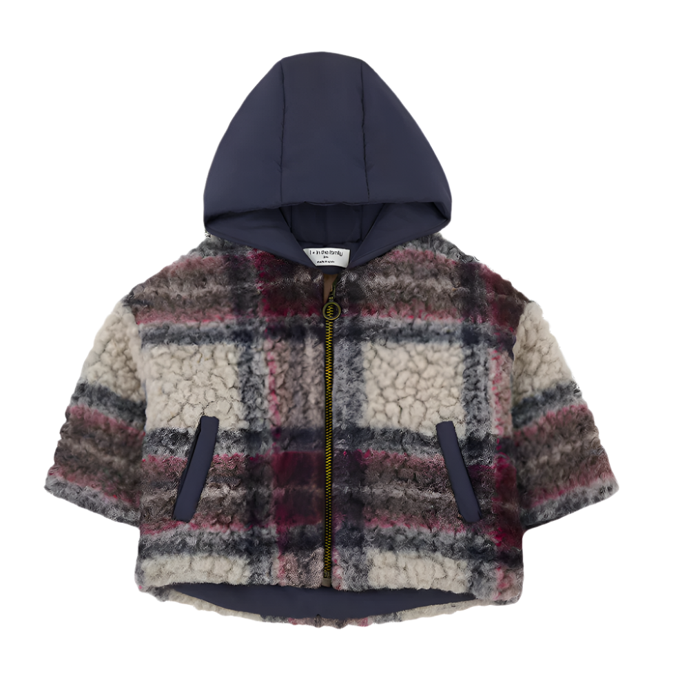 Plaid patterned jacket with a hood on a white background - Little-ish