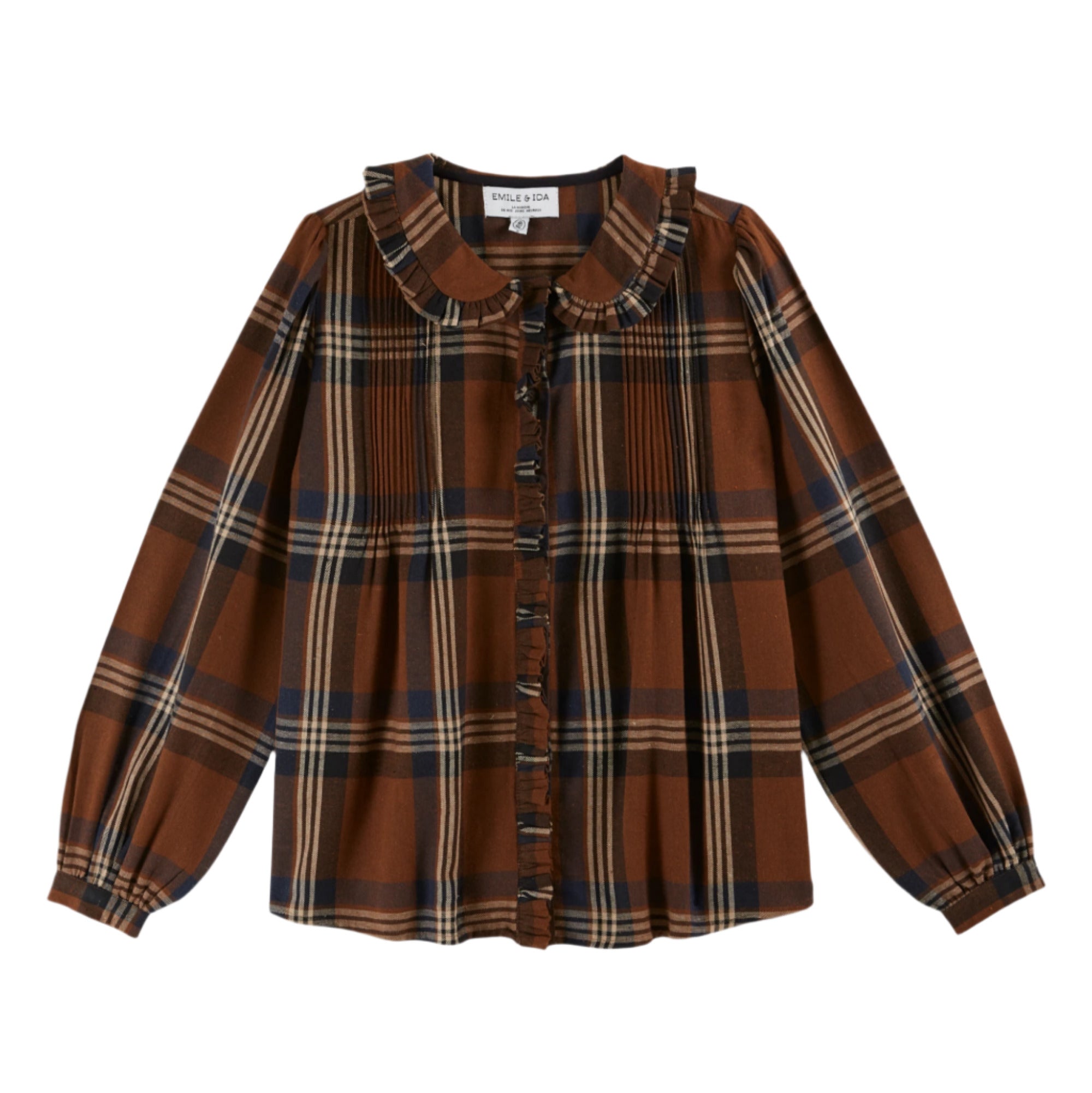 Brown plaid shirt with a collar on a white background - Little-ish