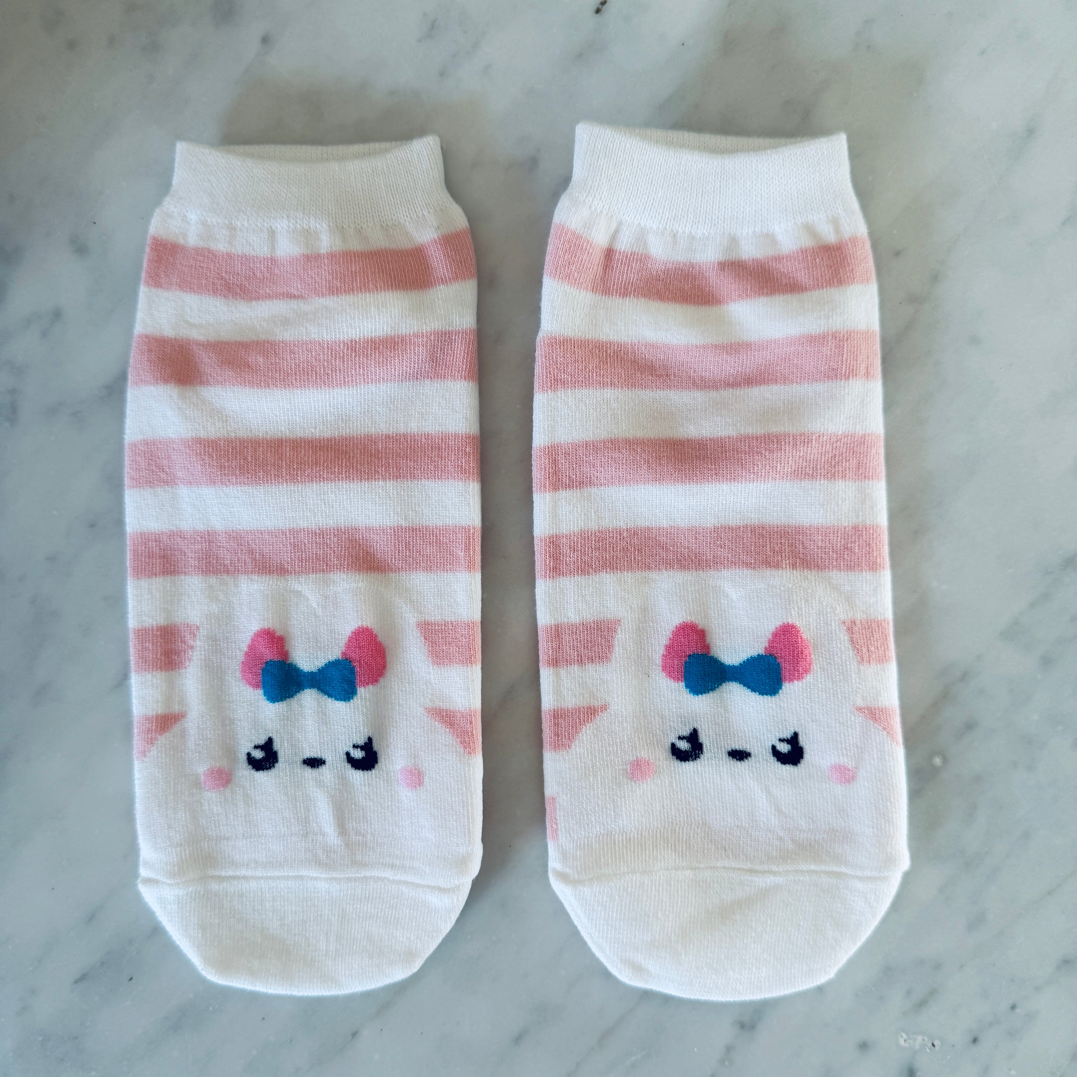 PINK STRIPE BUNNY ANKLE SOCKS - Little-ish