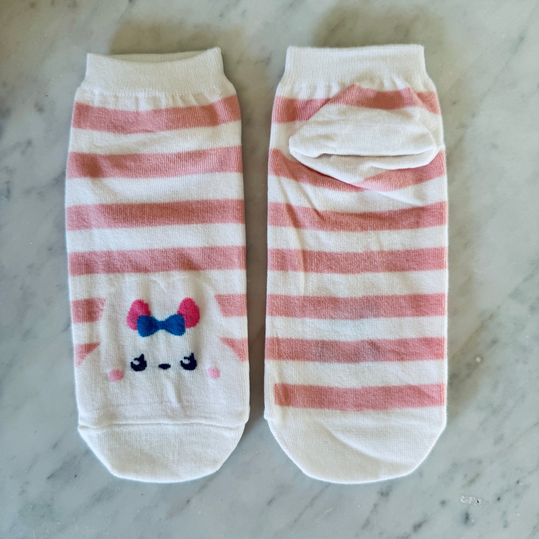 PINK STRIPE BUNNY ANKLE SOCKS - Little-ish