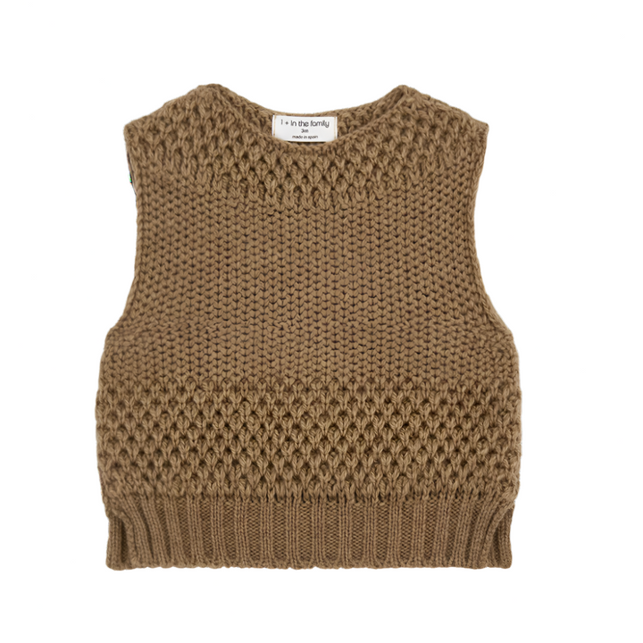 Brown knitted vest on a white background