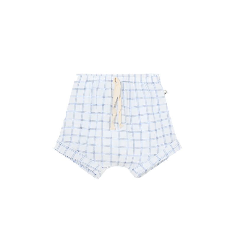 NEO BLUE PLAID BABY SHORTS - Little-ish