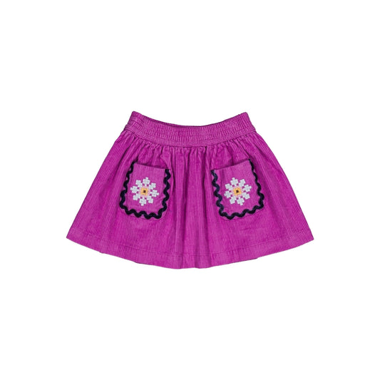 Purple skirt with floral pockets on a white background