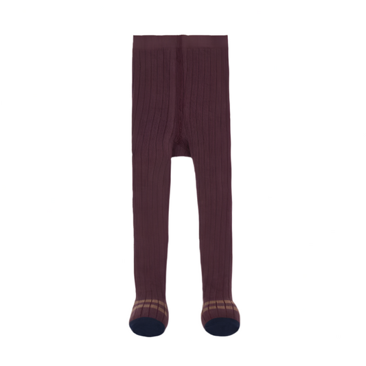 Plum tights with navy toe cap detail