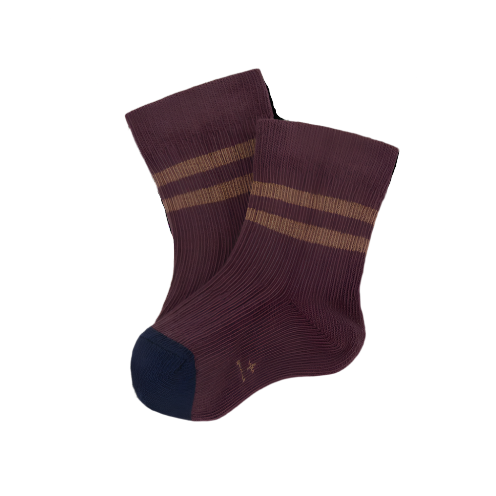 Pair of brown socks with striped pattern on a white background - Little-ish