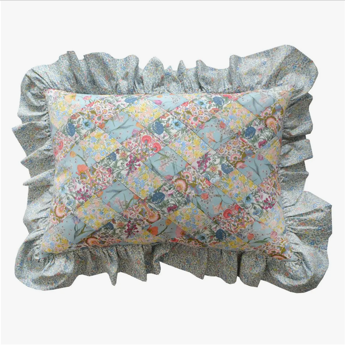 LIBERTY OF LONDON RUFFLE PATCHWORK OBLONG CUSHION - LODDEN - Little-ish
