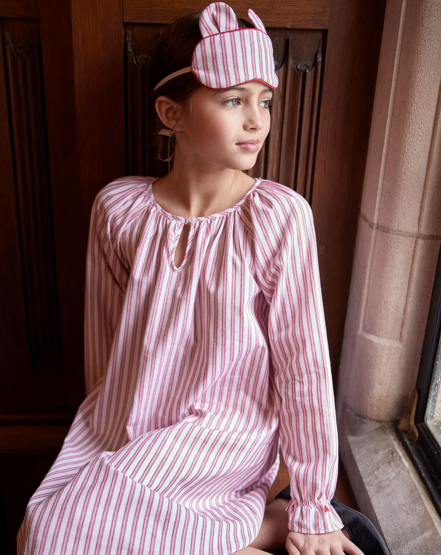 ANTIQUE RED TICKING DELPHINE NIGHTGOWN