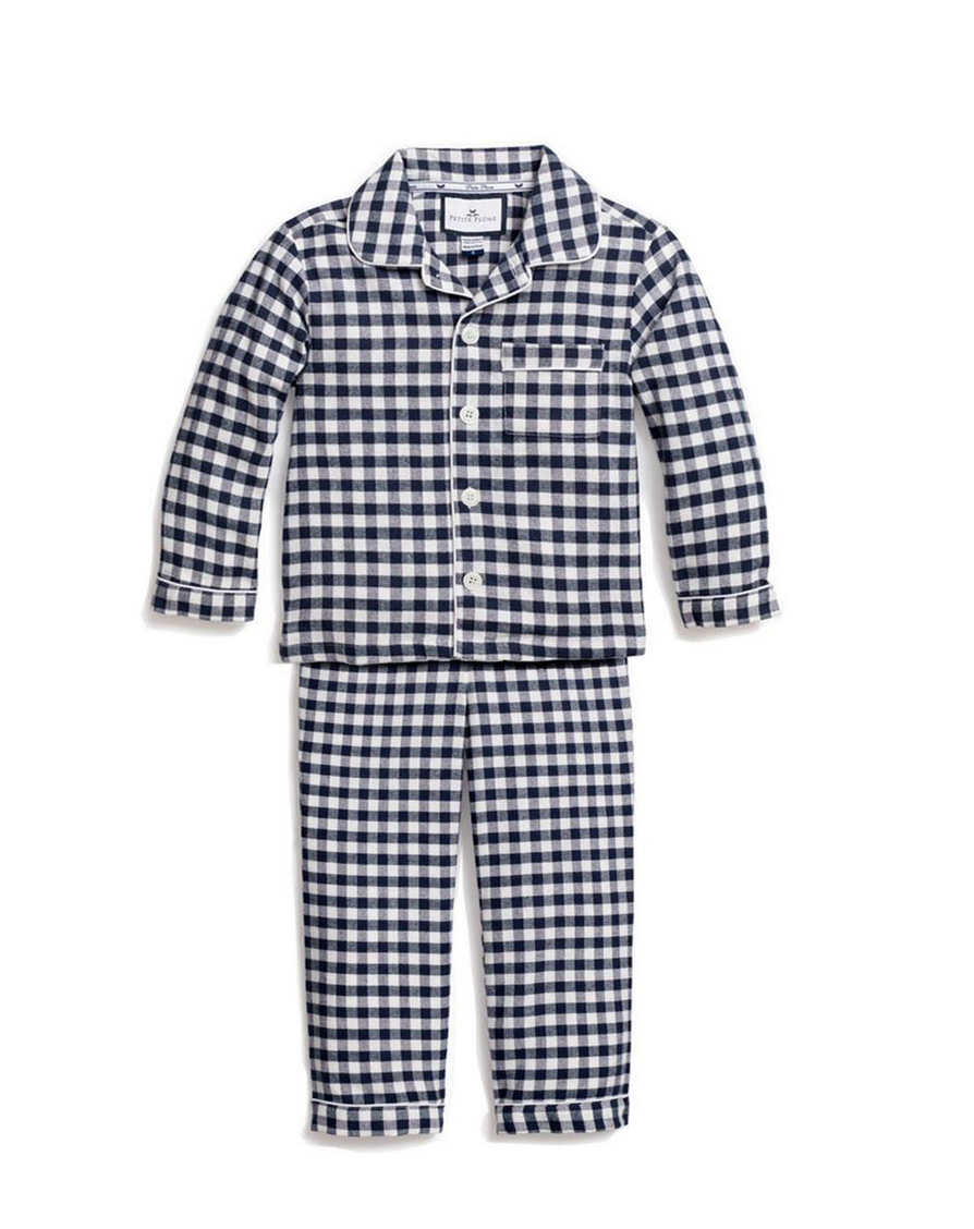 NAVY FLANNEL GINGHAM PAJAMA SET - Little-ish