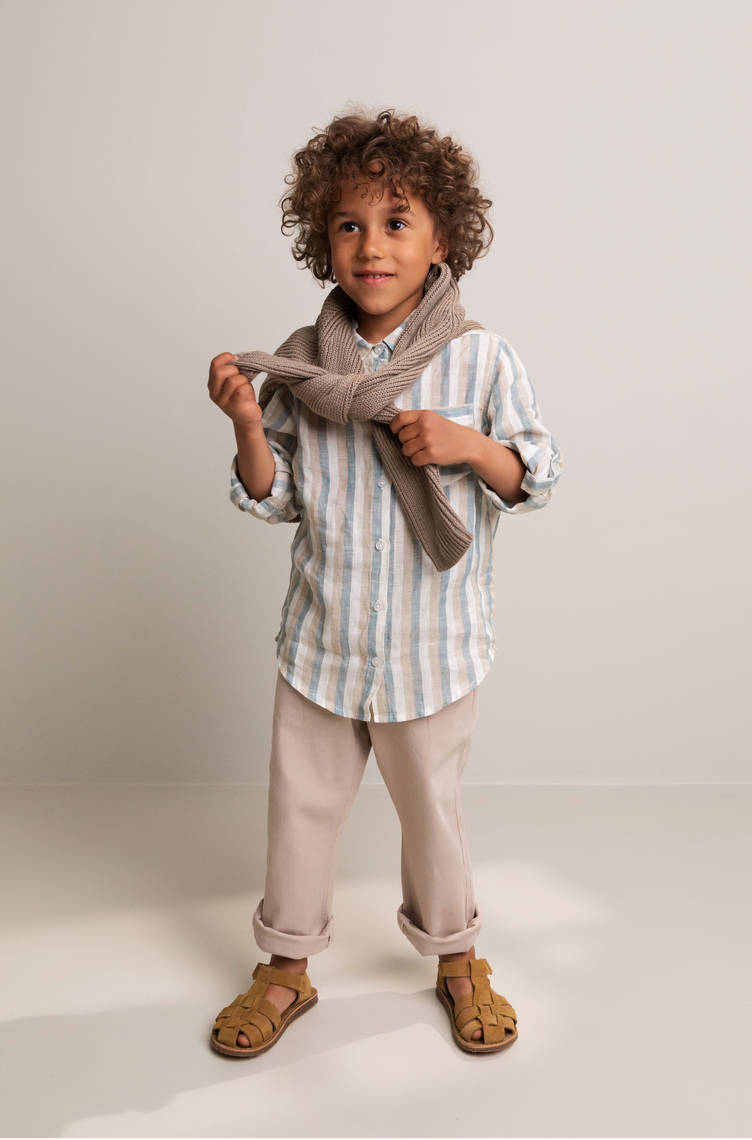 DUSTY BLUE STRIPE LINEN TOTORO SHIRT - Little-ish