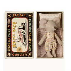 MAILEG LITTLE SISTER MOUSE IN MATCHBOX -POLKA DOT BLOOMERS