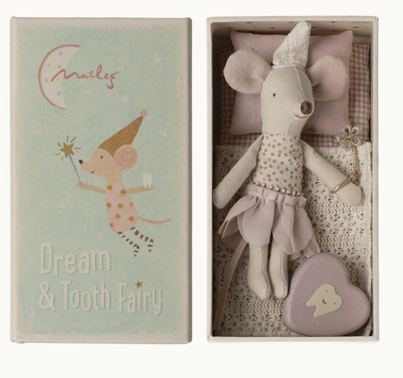 MAILEG LITTLE SISTER TOOTH FAIRY MOUSE IN MATCHBOX - PURPLE - Little-ish
